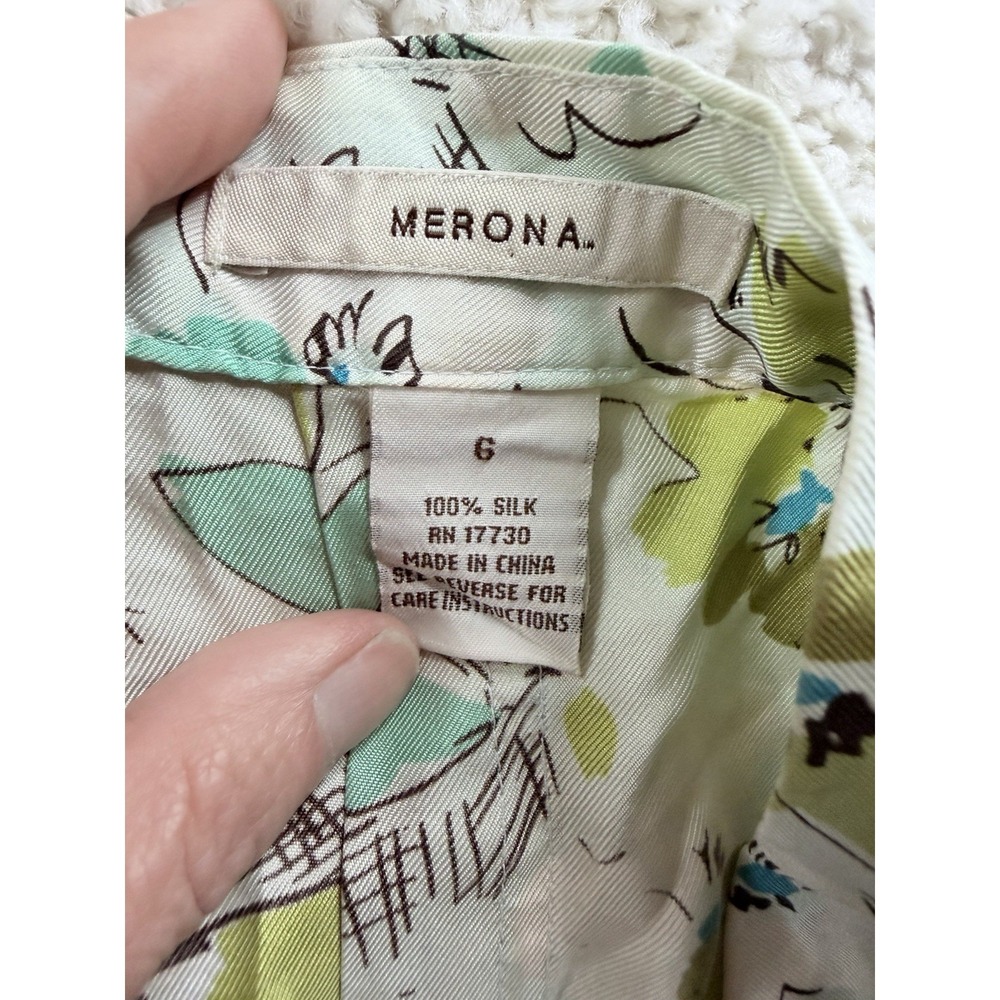 Merona Floral Skirt Womens 6 Green Blue Silk Excellent Fairycore A-Line Pleated - Picture 4 of 12